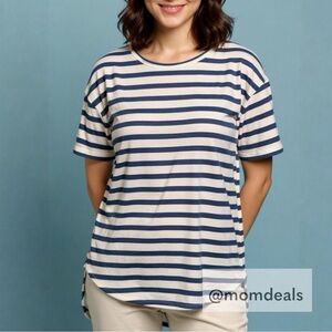 LulaRoe Irma Tunic Short Sleeve Thin Stripes Light Soft Blue White XXS-XS 00-0